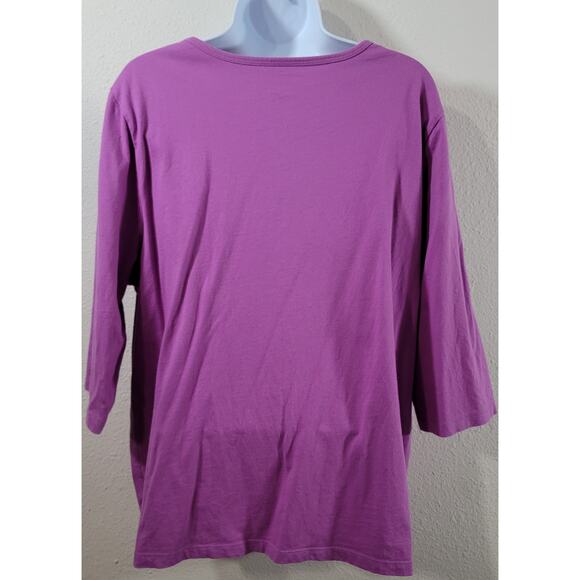 Liz & Me Purple Rhinestone Round Neck Top 14W 16W Plus Lightweight Soft Stretch - Picture 3 of 4